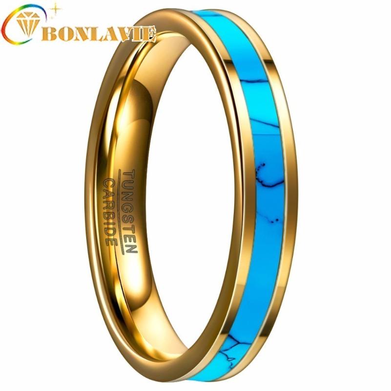 

Hign Quality 2020 4MM Gold Tungsten Ring For Men Wedding Bands Trendy Blue Stone Inlay Carbide Rings Jewelry