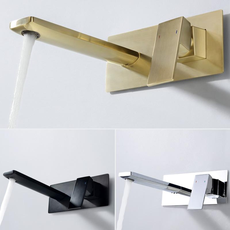 

Beiluode Brushed Gold Built-in Basin Faucet Dark Into The Wall Type Hot And Cold Wash Basin Bathroom Wash Table Faucet AM1011