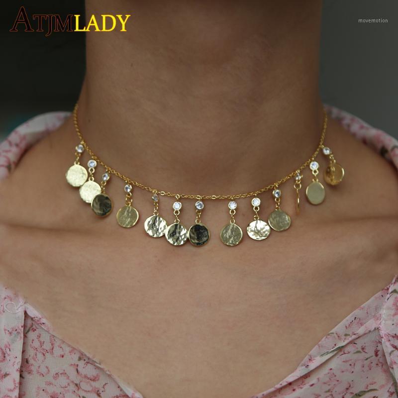 

Fashion Tiny Gold Coin Tassel Necklace For Women Trendy Round Small CZ Pendant Disc Necklaces Disc gold choker delicate Jewelry1