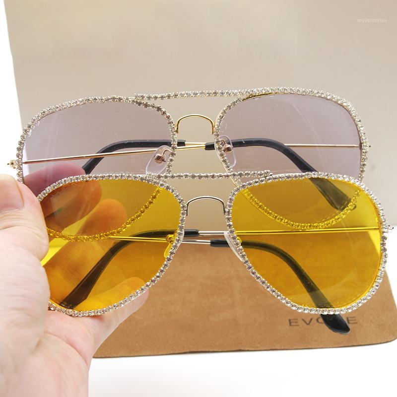 

Evove Rhinestone Sunglasses Women ladies Sun Glasses for Female Ladies aviation yellow red handmade crystal stone1