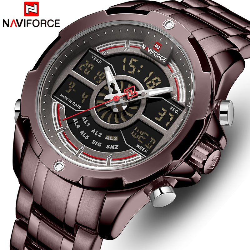 

NAVIFORCE Men Watch Top Brand Stainless Steel Mens Watches Analog Digital Quartz Wristwatch Men Sports Clock Relogio Masculino T200113, Blue