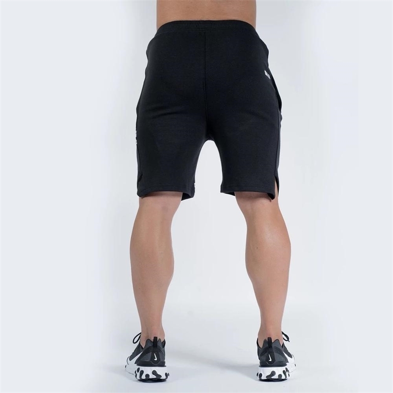 

Summer Mens Slim Brand Shorts Calf-Length Fitness Bodybuilding Fashion Casual Gyms Jogger Workout Short pants Sportswear Y200403, Black