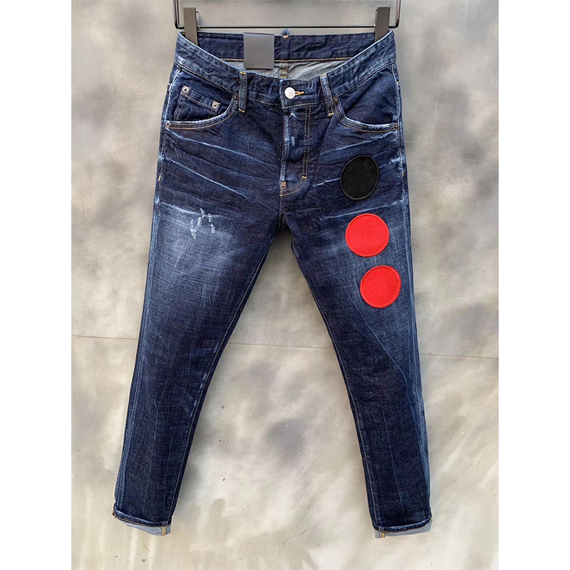 Mens jeans Rips Stretch blue Jeans italy style Slim Fit Washed Motocycle Denim Pants Panelled Hip HOP Trousers