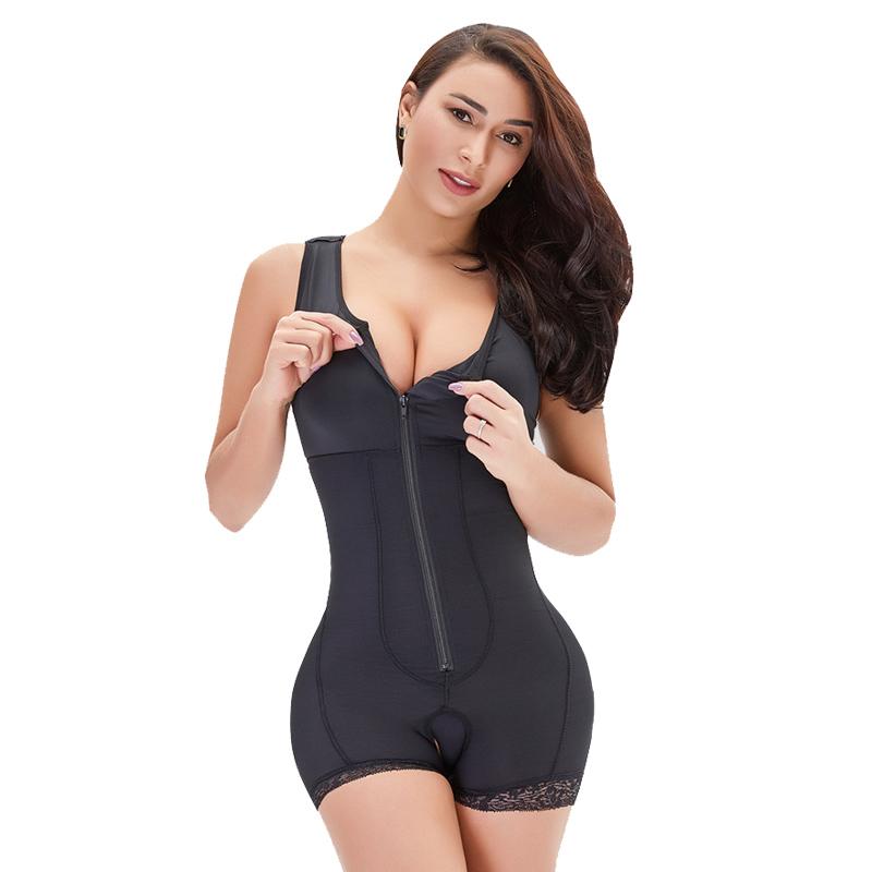 

Black Shapewear Zip Abdomen Full Body Shaper Women BuLifter Shaping Underwear Waist Trainer Corset Gather Breast Support