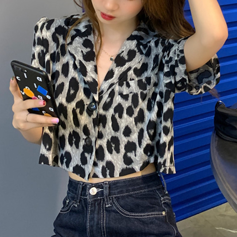 

2021 New Ladies in office leopard print unique breasted blazer will see sexy short tops female suits jacket HVJS, Black leopard print.