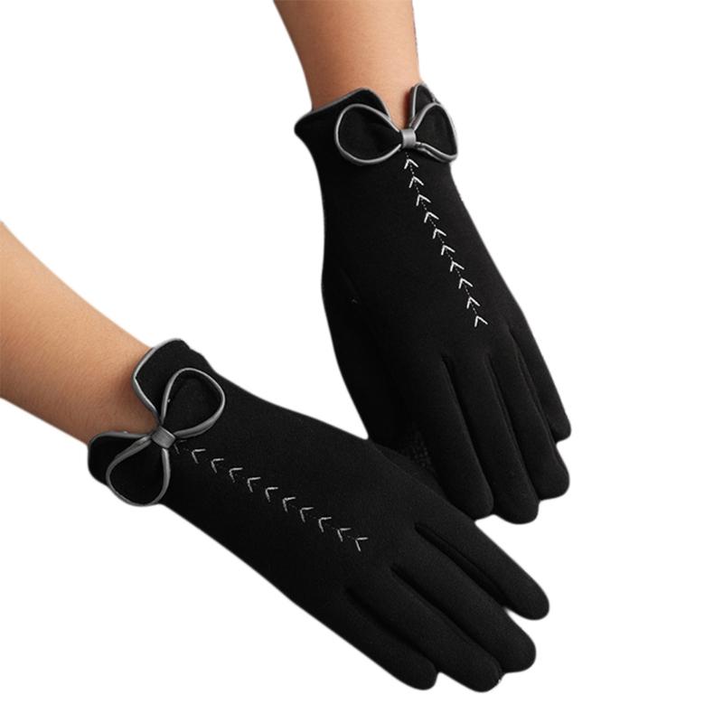 

Women Winter Bowknot Touch Screen Gloves Driving Thick Plush Lined Warm Mittens T8NB