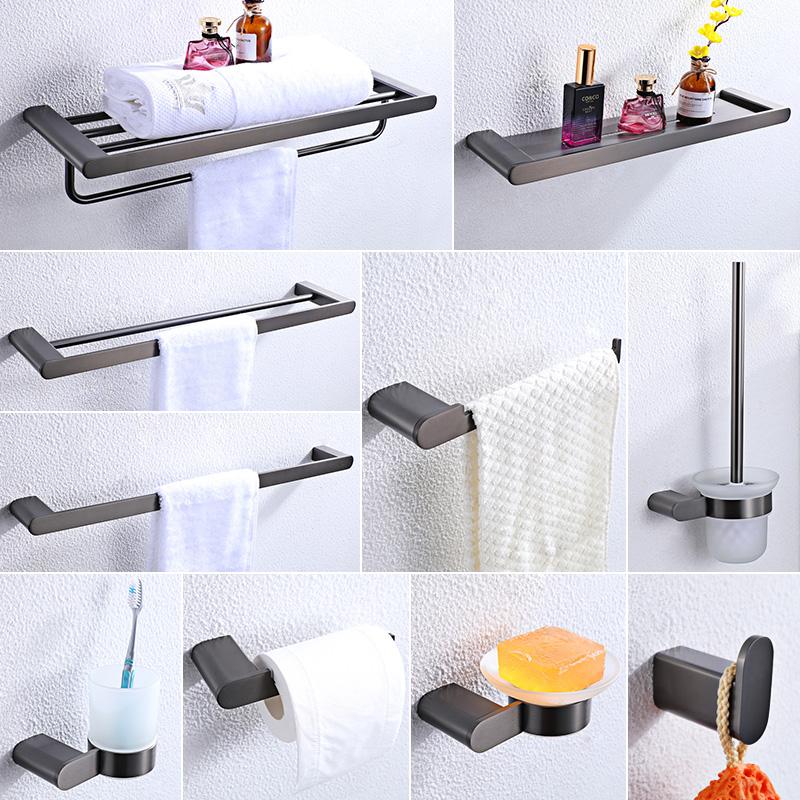 

Beiluode Gun Grey Bathroom Accessories Set 304 Stainless Steel Toilet Paper Holder Brush Holder Storage Shelf Hotel Towel Bar