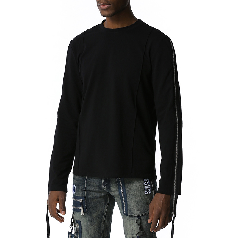 

Men's Round Neck Long Zipper Hip-hop Casual Fashion Sweatshirt Streetwear Black White EU Size Loose Style Men Hoodies
