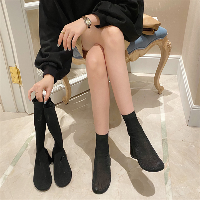 

Autumn Female 2020 Spring Glitter Around Heels High Socks Woven Stretch Mid-calf Calf Boots Bling Party Shoes Muv3, Short
