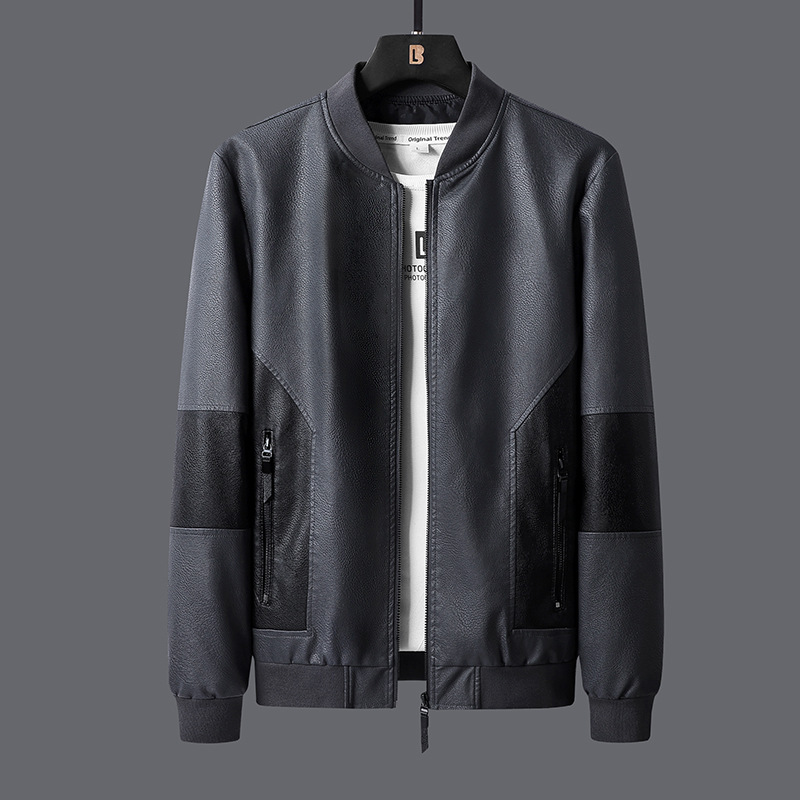 

Spring and Autumn Leather Clothing Young Men Self-cultivation PU Leather Jacket Leather Jacket, Black