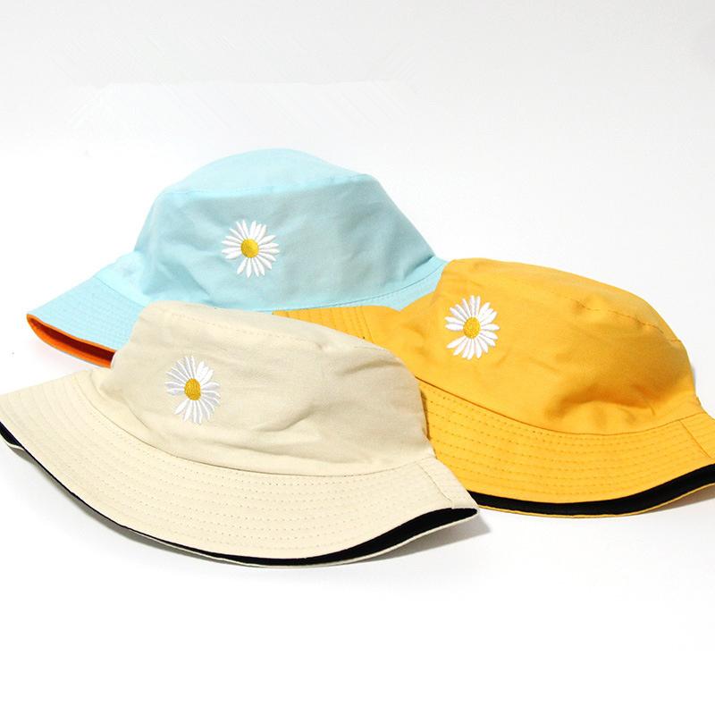 

Reversible Flower Embroidery Bucket Hats Women Fashion Cotton Unisex Beach Sun Cap Men Cheap Floral Panama Hat Fisherman Caps 38, White black37