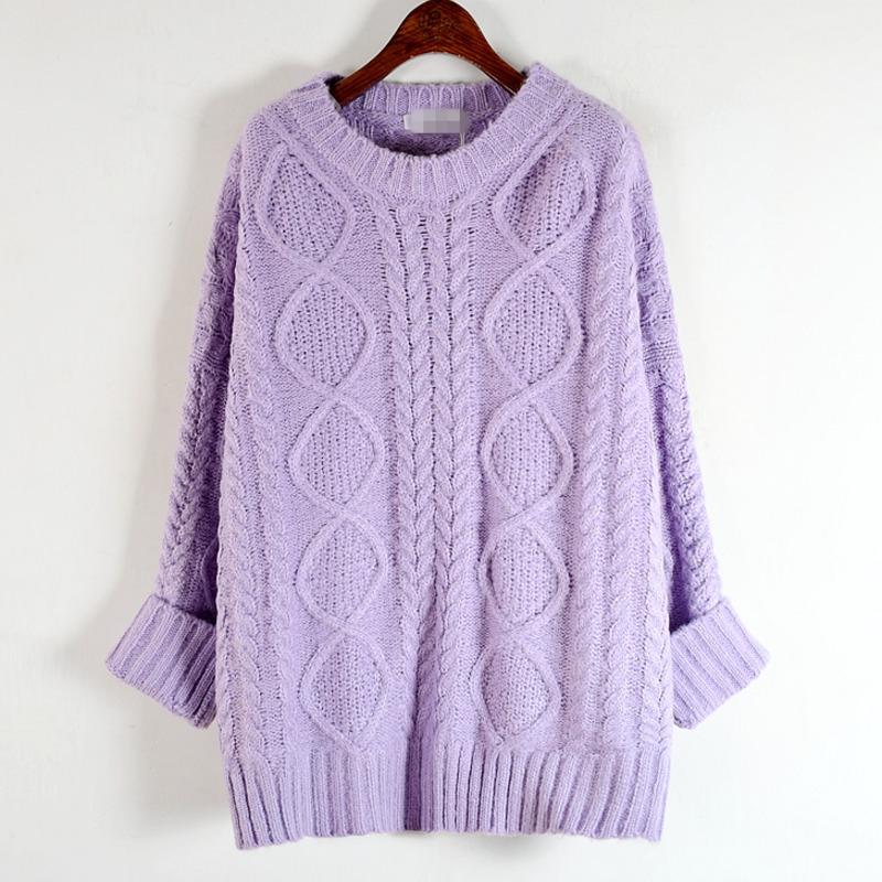 

EWQ] Loose Twist Woolen Sweater Women Long Sleeve O-neck Collar Solid Striped Casual New Fashion Tide 2020 Autumn GD915, Purple