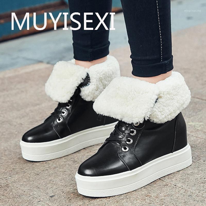 

Height increase Platform Cow Suede Wool Lace-up Snow Boots Keep Warm Casual Russia Winter Shoes Red Black FEI04 MUYISEXI1