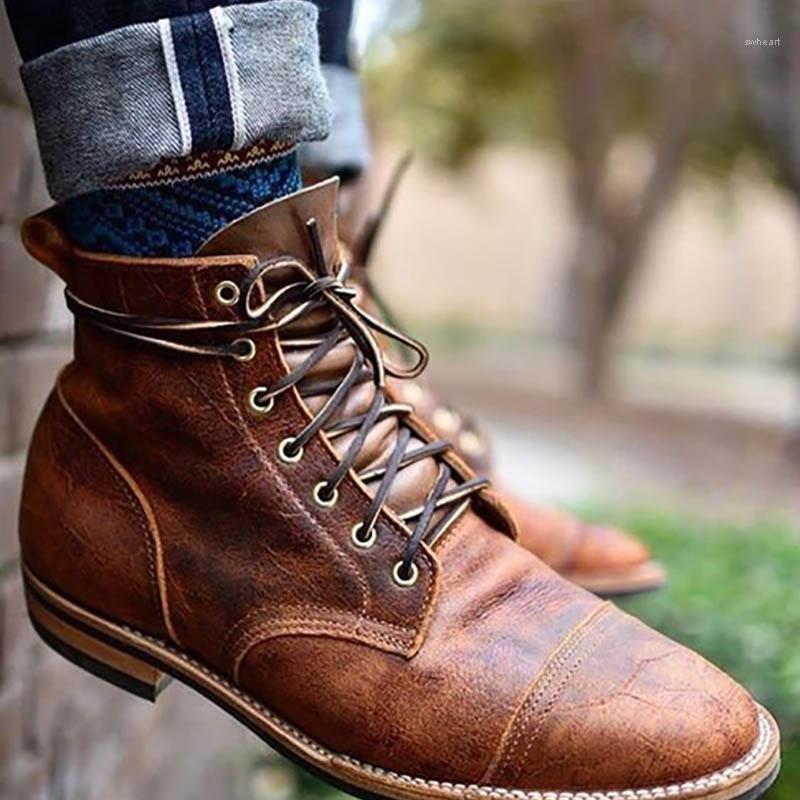 

Women/Men PU Leather Lace-up Boots Ladies Round Toe Old Vintage Boots Unsex Casual Ankle Shoes Men Women 2020 Hot1, As pictures