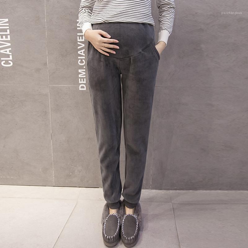 

Autumn Pregnant Women Abdomen Velvet Pants Slim Hem High Waist Maternity Fleece Belly Trousers Casual Pregnancy Sport Trousers1, 307 black