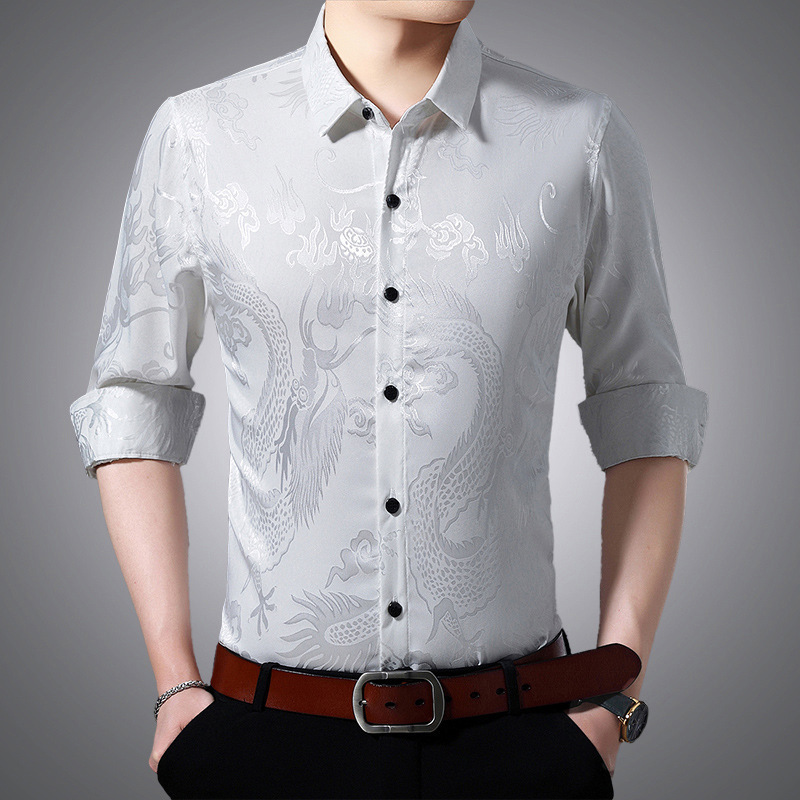 

2021 New Men's Blouses Autumn Fashion Pattern Printing Long Sleeve Dress Shirt Fine Tuning Male Clothes 012v, Red