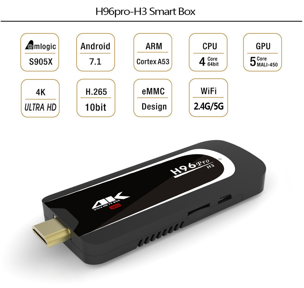 

H96 Pro H3 2G 16G Android 7.1 TV box TV Dongle Amlogic S905X Quad Core 2.4G 5G Wifi Mini PC BT 4.0 4K HD Smart TV Stick