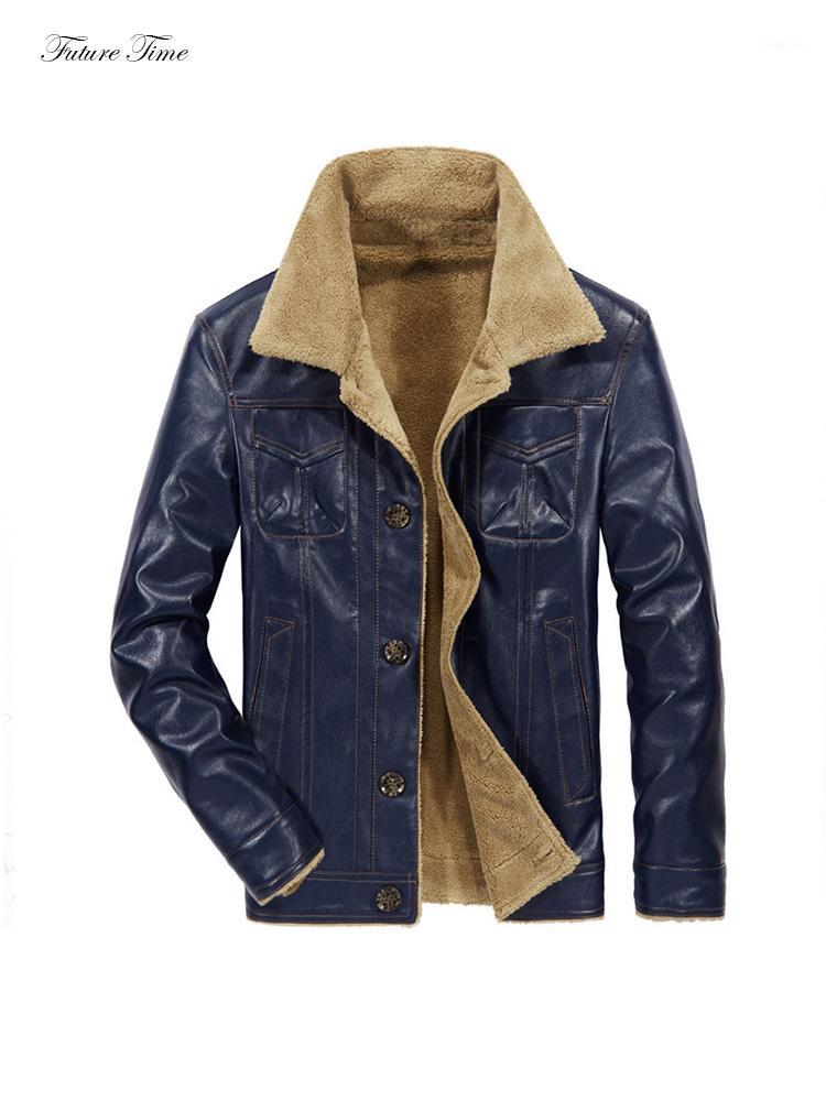 

Men's Jackets Men Jacket PU Leather And Coats For Winter Fashion Turn-down Collar Brand Clothing Thick Warm Casual Streetwear C16881, Black