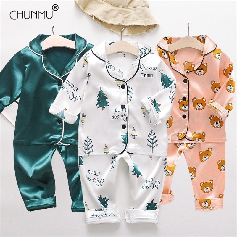 

Children's Pajamas Set Spring Baby Boy Girl Clothes Casual Sleepwear Set Kids Cartoon Tops+Pants Toddler Clothing Sets 201031, Dark blue