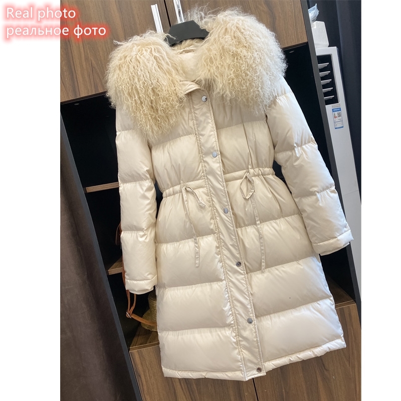 

2021 New Para Baixo Inverno Quente Grosso Pato Pena Cintura Jaqueta Destacvel Gola De Pele Er Kjgn, Black