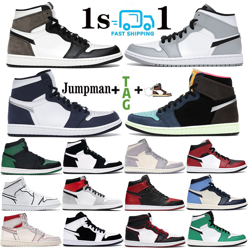 1s 1 High OG Midnight Navy Dark Mocha Boots Shoes Twist Mid Light Smoke Grey Chicago bred toe Mens women Trainers Jumpman Sneakers
