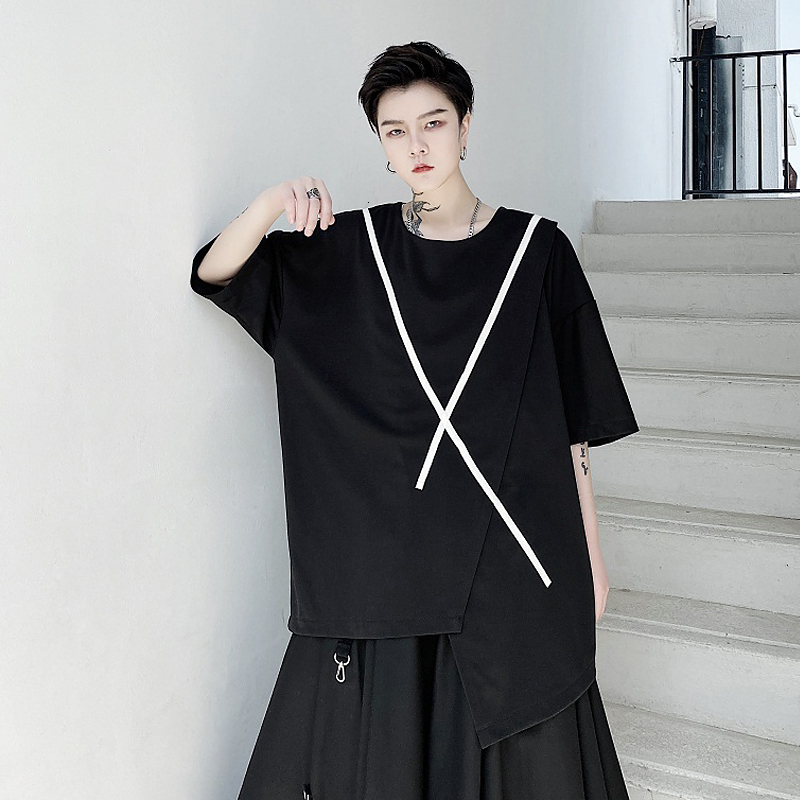 

2021 New Men's Short Sleeve College Round Neck Monogrammed Shirt Loose Summer Wear JYQ5, Black