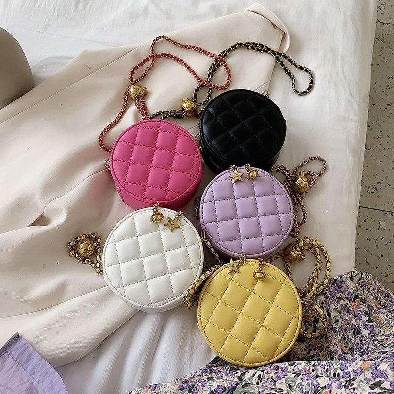 

2021 Fashion Luxury Women Shoulder Messenger Underarm Bag Lady Metal Chain Mini Handbag Female Pink Leather Party Circular Bags, Black