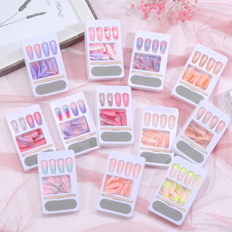 

24 Pcs/Set Acrylic Full Cover Fake Nails Detachable Acrylic Press on Ballerina Long Stiletto Fake Nails DIY Manicure Tools 24 Pc, B-2