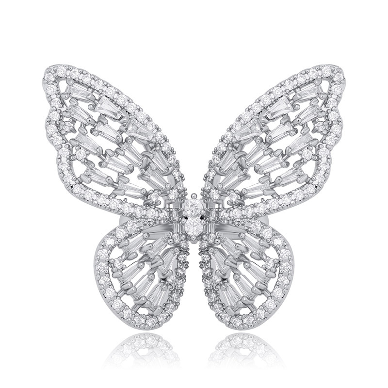 

Hip Hop Women Rings Luxury Bling Zircon Rings Fashion Adjustable Gold Silver Color Hollow Out Butterfly Cluster Rings, Golden;silver