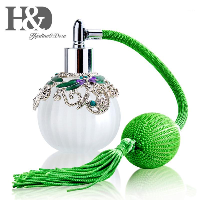 

H&D 50ml Fancy Empty Refillable Glass Dragonfly Perfume Bottle Green Long Spray Atomizer Bulb with Tassel Home Decor Lady's Gift1