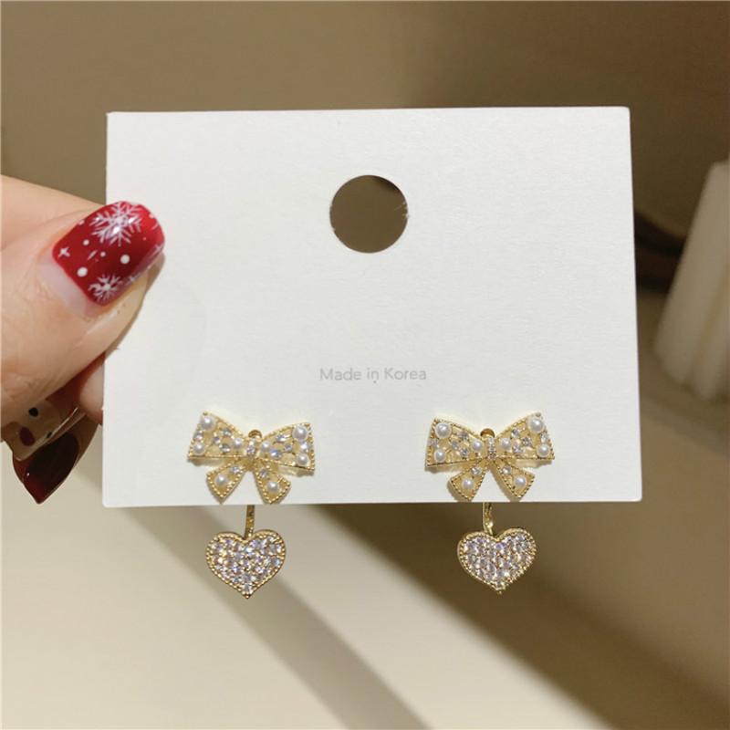 

Dangle & Chandelier 2021 Resin Women Trendy Stud Earrings Korean Simple Love Bow Pearl Small Sweet Fashion Jewelry For Girl, Silver