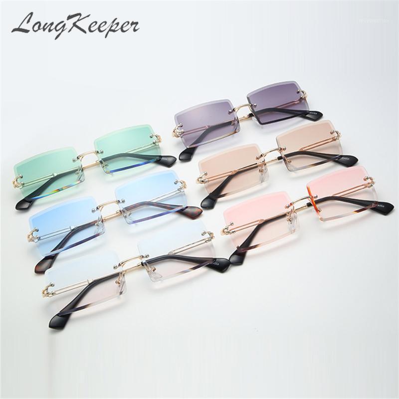 

LongKeeper Ocean Lens Sunglasses Women 2020 Retro Small Rectangle Rimless Square Sun Glasses Summer Style Female UV4001