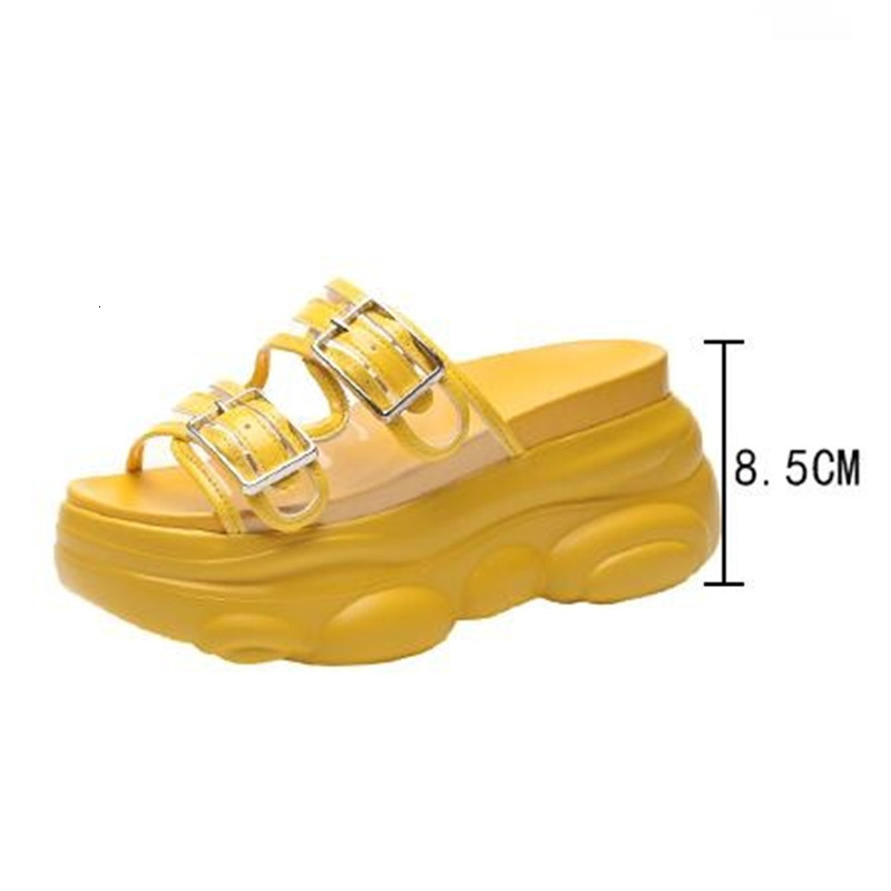 

2021 New Transparent Pvc Women's Shoes Female Summer Chunky High Fashion Heels Girl Sandals EP8F, Yellow.