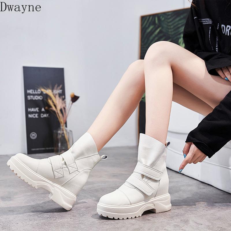 

2020 autumn new boots women fashion simple solid color leather comfortable thick sole casual boots, White