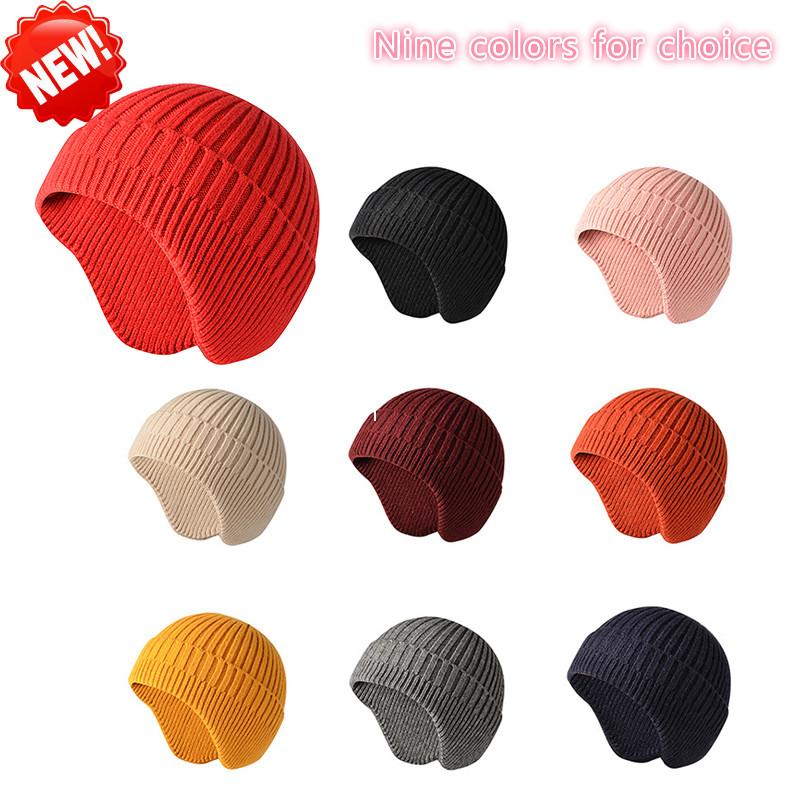 

2020 New Core-spun Yarn Knitted Hat Autumn and Winter Thickened Warmth Ear Cap Men and Women Same Style Woolen Knitted Hat, Black