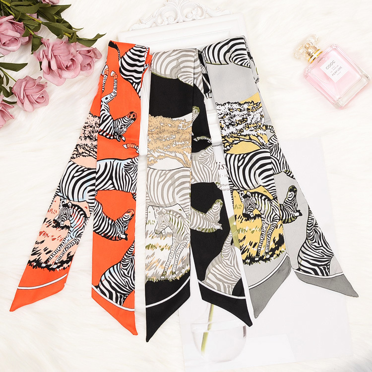 

Women Small Silk Scarf Colorful Animal Printing Ribbons Neckerchief Waistband Multifunctional Magic Neck Bag Handle Girl Scarves & Wraps