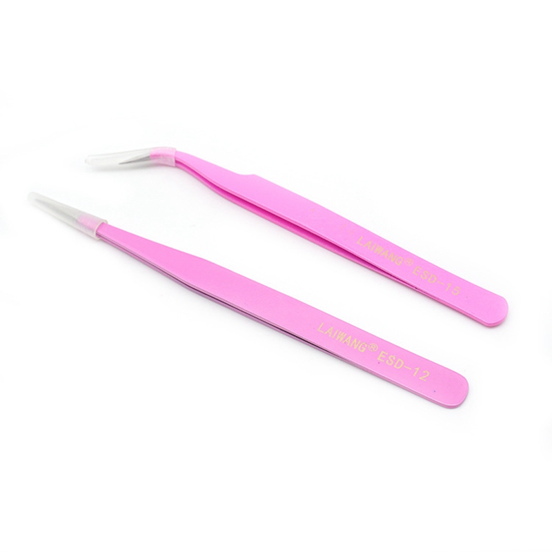 

2021 Hot Sale New Stainless Steel Pink Straight + Bend Tweezer For Eyelash Extensions Nail Art Nippers 0728, As picture show