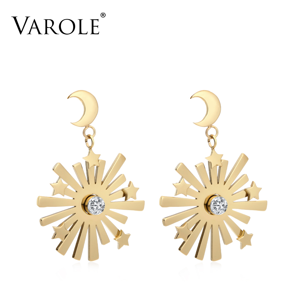 

VAROLE Stars Moon Sun Drop Earrings For Women Gold Color Stainless Steel Long Hanging Dangle Earings Jewelry Oorbellen Kolczyki