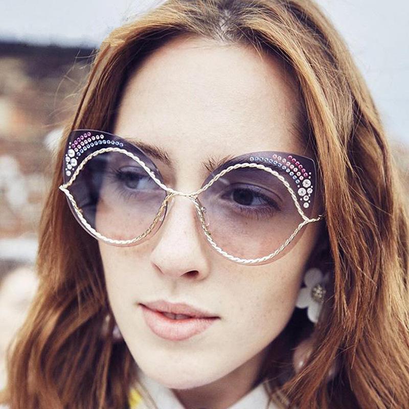 

Sunglasses KUJUNY 2021 Trend Ladies Metal Fashion SUnglass Women Cat Eye Sun Glasses Personalized Diamond Decorative