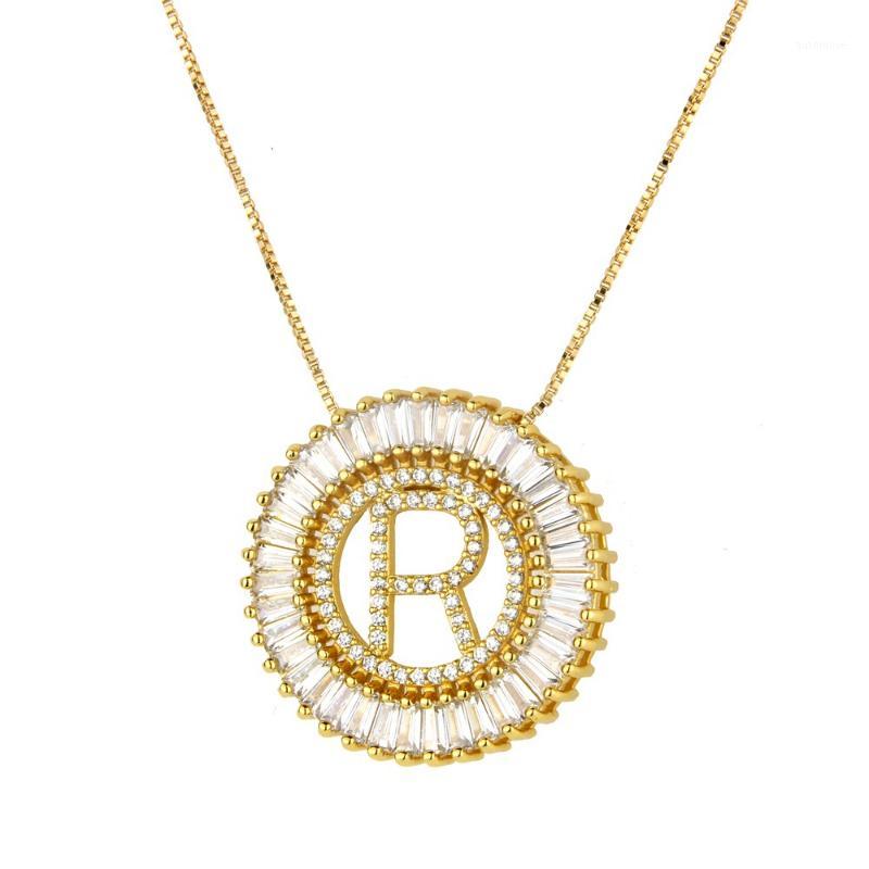 

Women 26 Letters Necklace Simple Copper Plated Gold Round Zircon English Pendant Necklace Unisex Memorial Necklace1