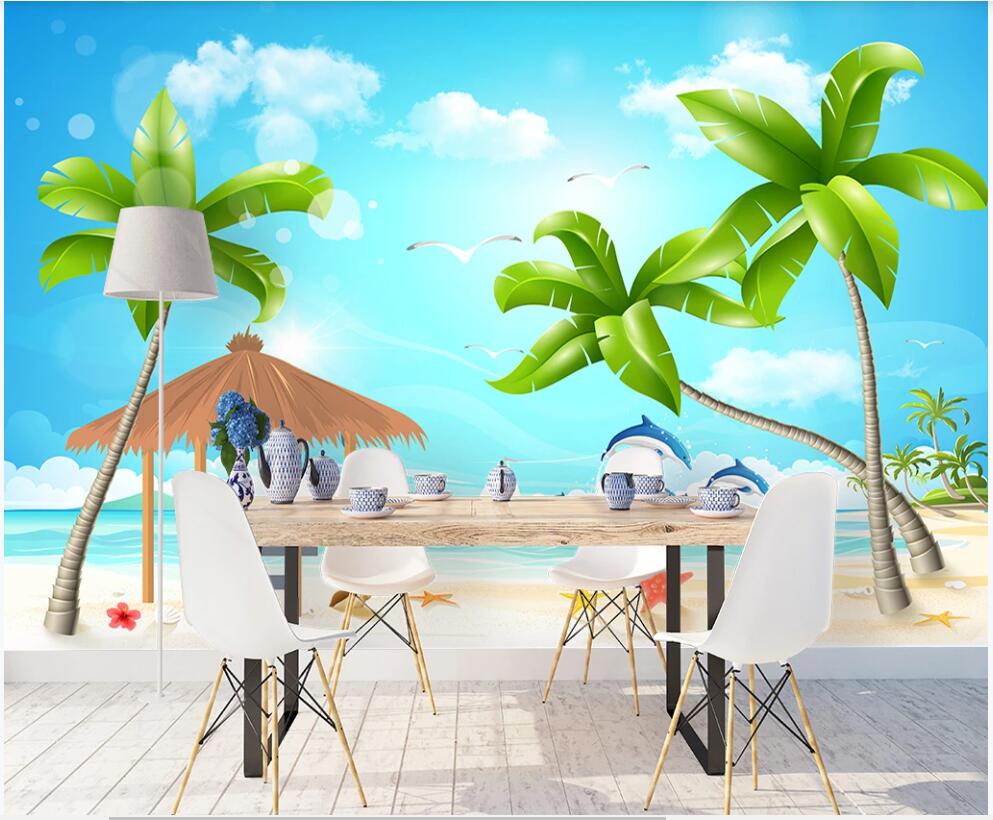 

custom photo mural 3d wallpaper Mediterranean coconut tree beach scenery home decor 3d wall murals wallpaper in the living room, Non-woven wallpaper
