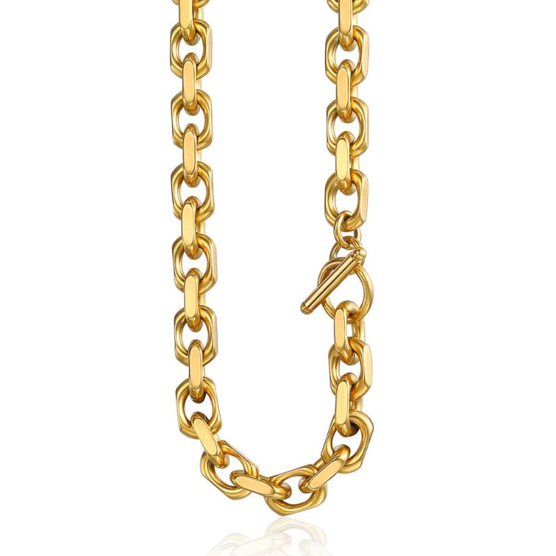 

9mm Men's Necklace Gold Cable Link Stainless Steel Chain Heavy Stainless Steel Punk Miami Toggle Clasp Wholesale Jewelry KN199