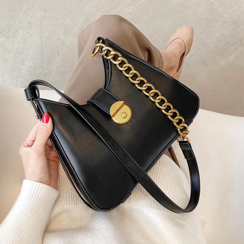 

VeryMe PU Leather Underarm Bag For Women Vintage Half Moon Small Shoulder Bag Chain Crossbody Messenger Versatile bolso lujo, Black