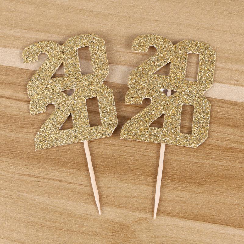 

10Pcs Creative 2021 Decorated Cake Insert DIY Cake Toppers Glitter Fruit Picks Cupcake Dessert Toppers Baking Decorative Pa