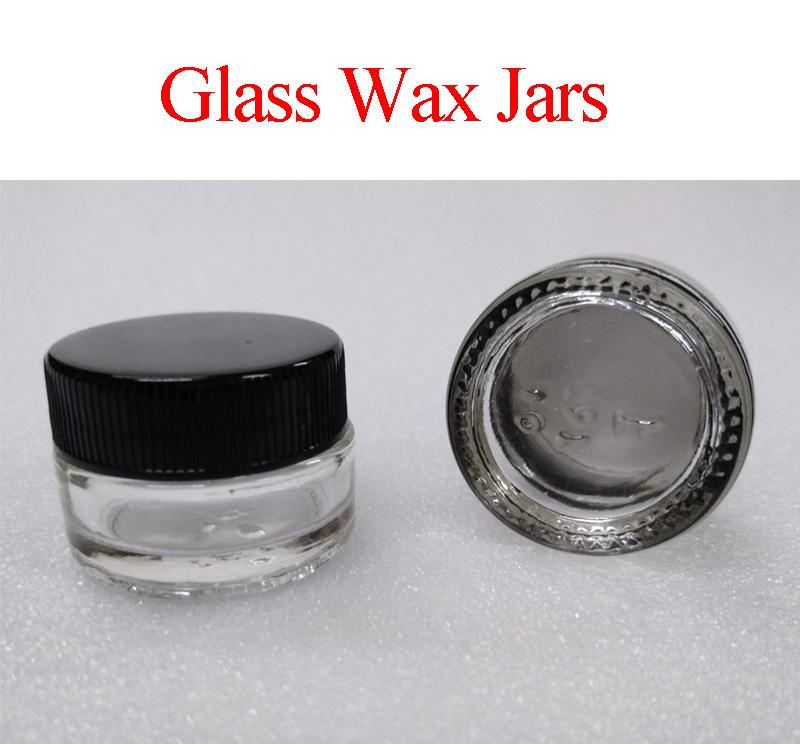 

Glass Wax Containers 5ML Food Grade Clear Round Pyrex Glass Jars Wax Dab Vaporizer Jars Dry Herb Container Storage E cigs Cigarette