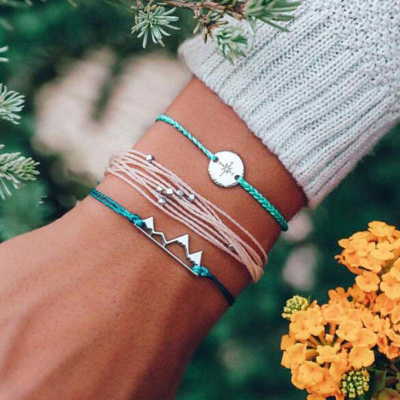 

BLUESTAR Adjustable compass woven Charm Bracelets set For VSCO girl Fashion Bracelet bohemian Bangle Wedding Daily Jewelry Gift