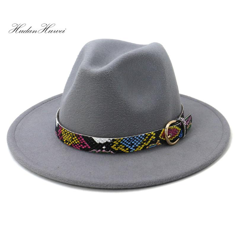 

Hot Sell Winter New Arrivel Grass Green Lake Blue Woolen Felt Fedora Hat for Women Men Wide Brim Jazz Panama Hat, White