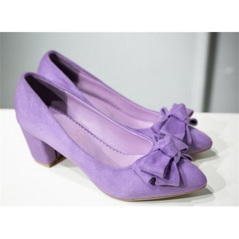 

2021 Women's Shoes in Spring and Autumn New Style Coarse Heel Pointed End Bowknot Suede@3008 7OBY, Black