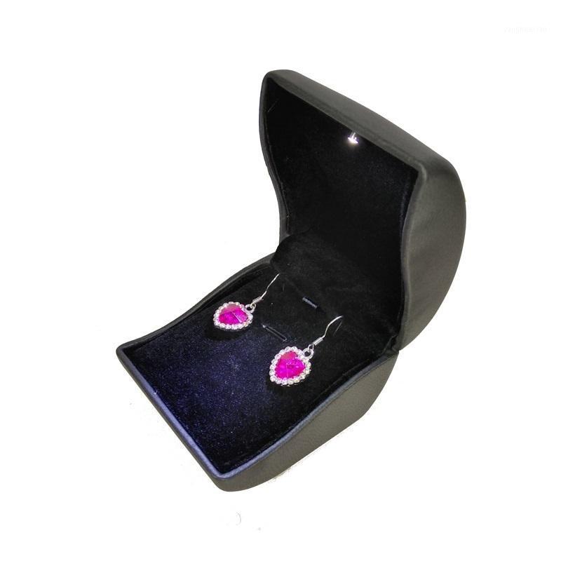 

20pcs Superior Jewelry Display Case Curve Design Black PU LED Lighted Jewelry Earring Gift Box Case wa39331