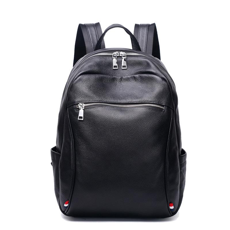 

SWDF 100% Genuine Leather Business Men Backpack Bag High Quality Water Proof Travel Backpack Men External Computer Bags Mochila, Black